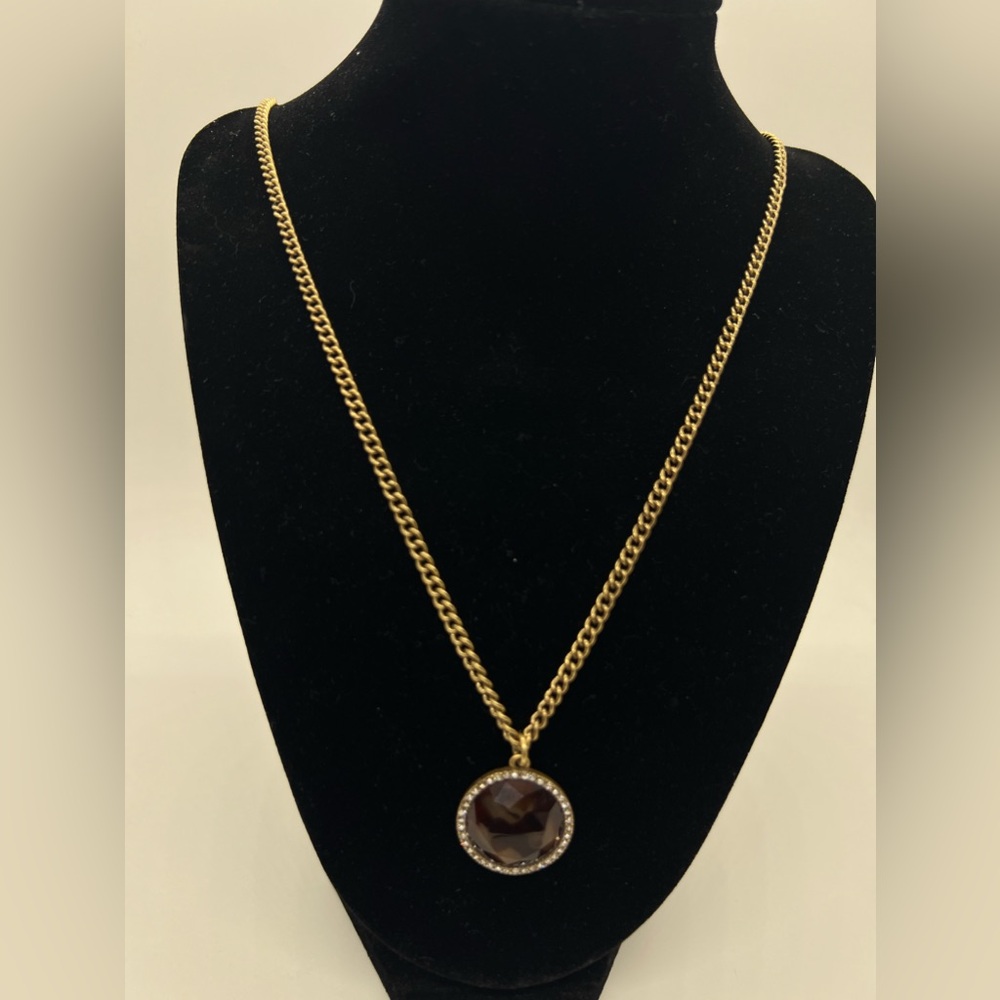 J. Crew Gold Tone Chain Long Rhinestone Pendant‎ Necklace